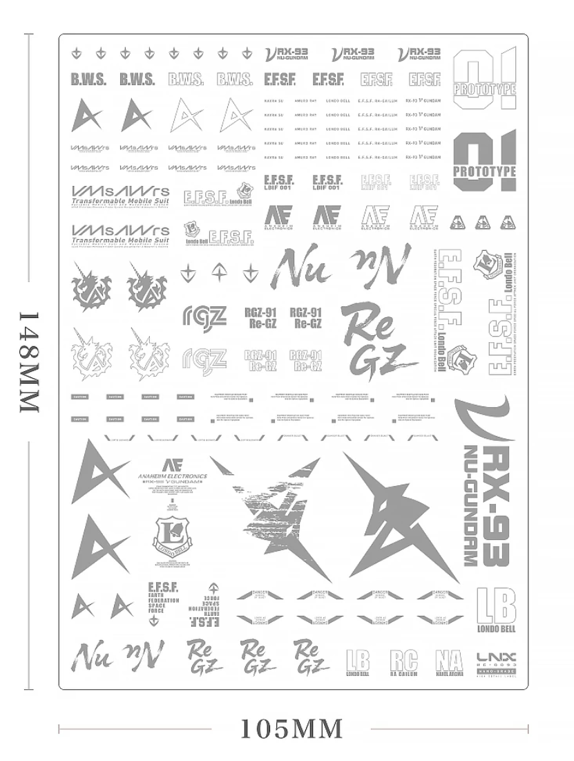 [Water decals] LNX Decals Metallic red for NU Gundam Model Water Decals Waterslide Metallic red waterslide decal