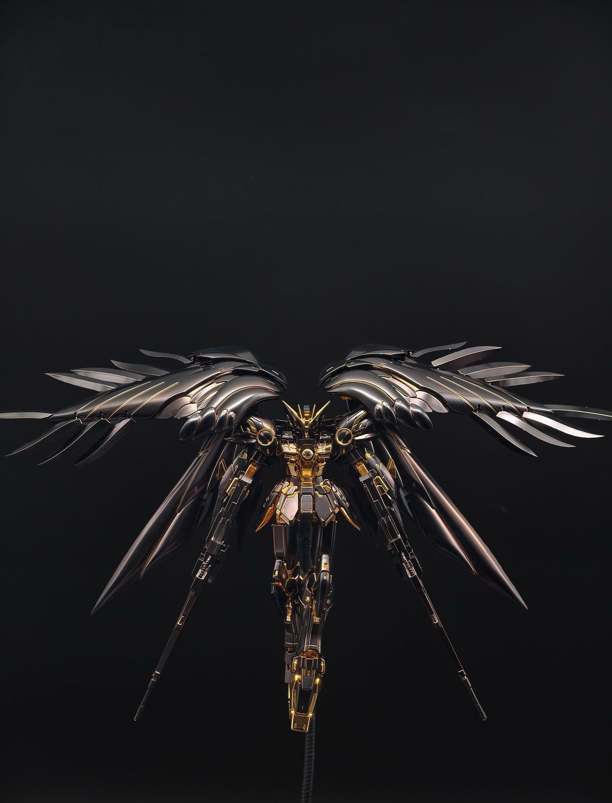 [Custom Electroplating] Bandai MG 1/100 XXXG‑00W0 Wing Gundam Zero EW Ver.Ka  (Titanium Black With Gilded Gold Electroplating Color Scheme) Model Kit