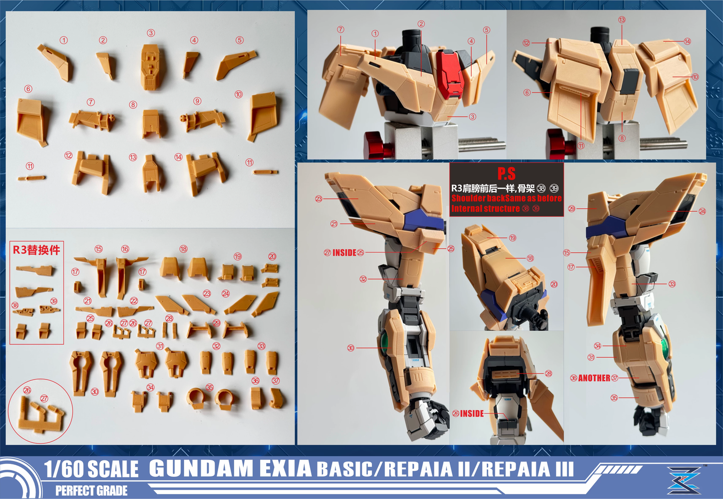 [Resin Kit] PRE-ORDER 1/60 PG Exia R2 R3 Enhanced Conversion Kit