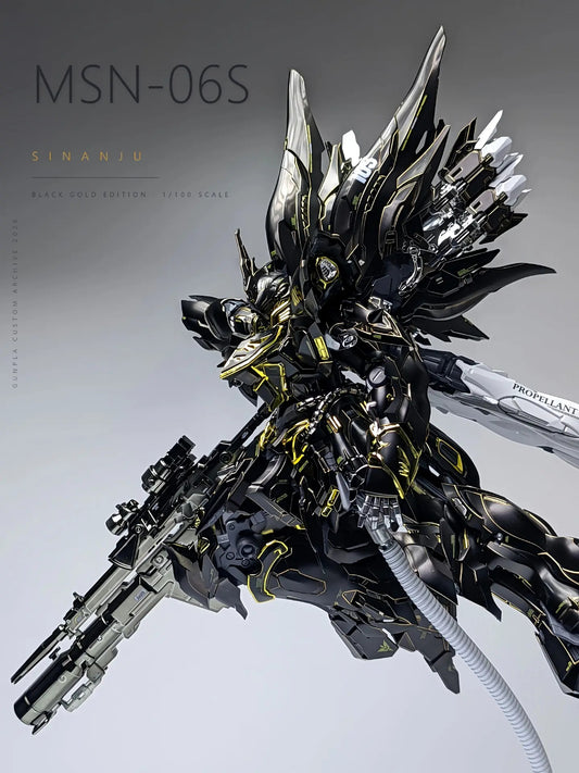 [Custom Electroplating] Comet Technology-01-Crimson Drei MG 1/100 GK Sinanju (Titanium Black With Gilded Gold Electroplating Color Scheme) Model Kit
