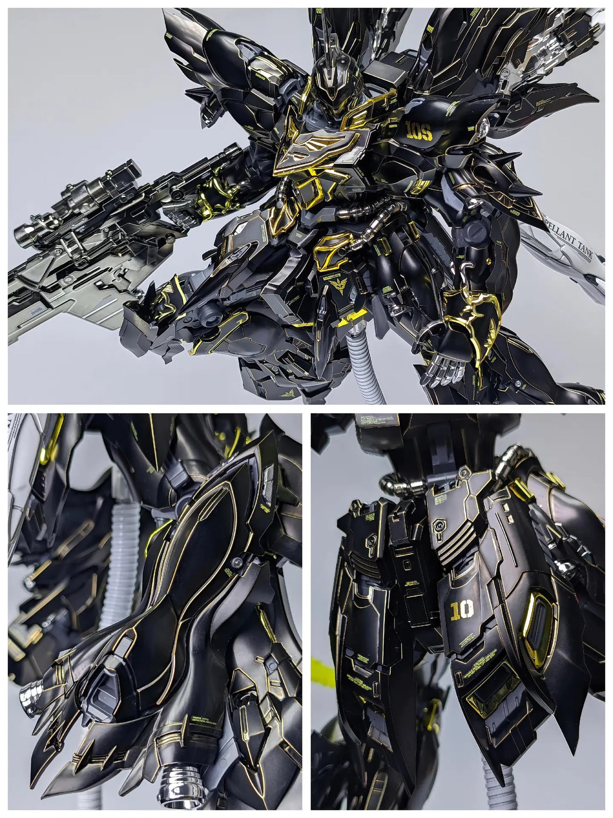 [Custom Electroplating] Comet Technology-01-Crimson Drei MG 1/100 GK Sinanju (Titanium Black With Gilded Gold Electroplating Color Scheme) Model Kit