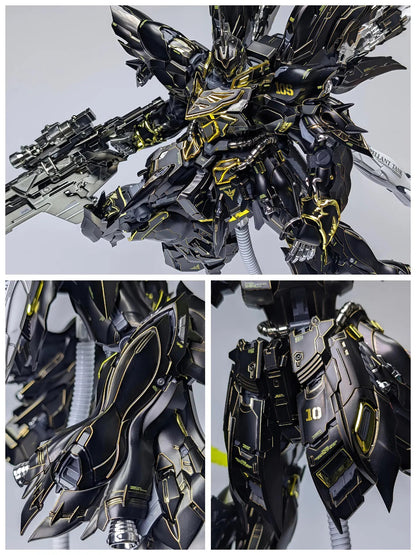 [Custom Electroplating] Comet Technology-01-Crimson Drei MG 1/100 GK Sinanju (Titanium Black With Gilded Gold Electroplating Color Scheme) Model Kit
