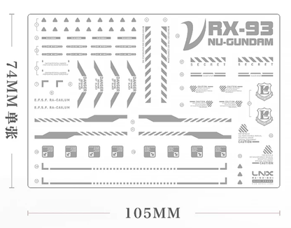 [Water decals] LNX Decals for PG Unleashed 1/60 Nu Gundam Stand Model Water Decals Waterslide