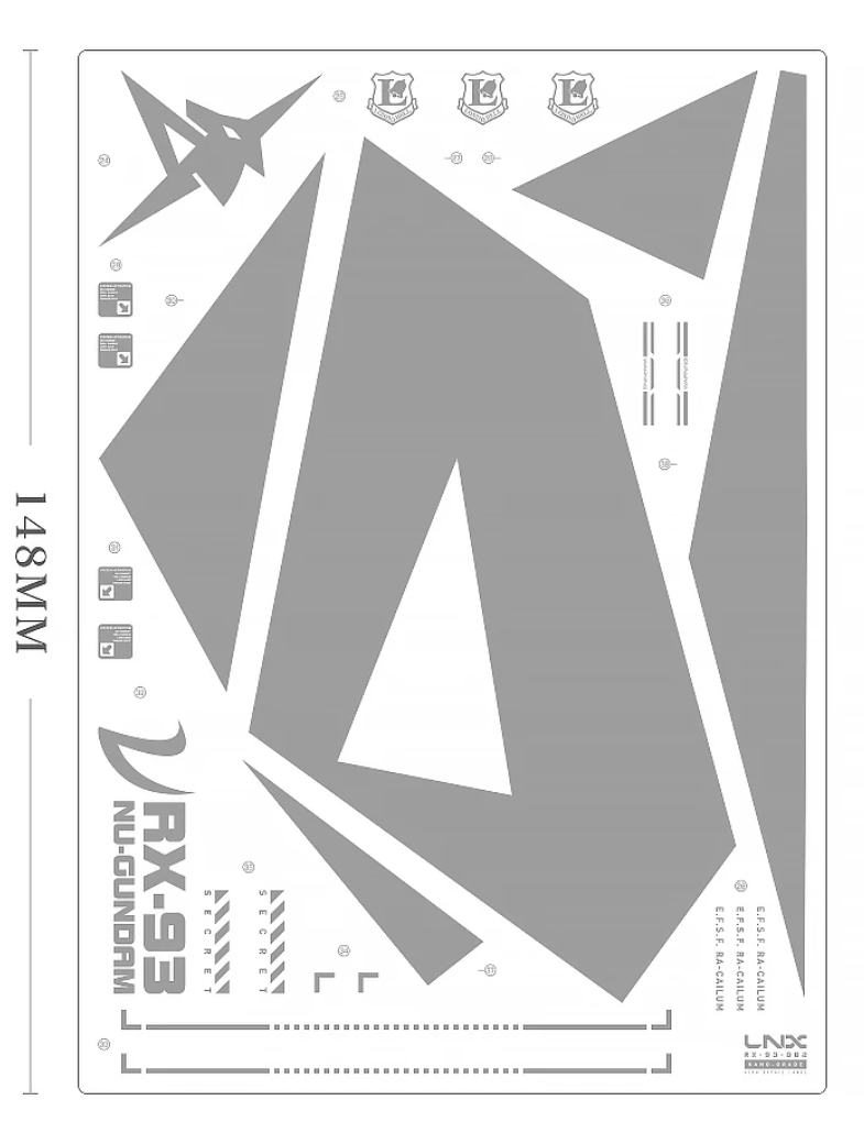 [Water decals] LNX Decals for PG Unleashed 1/60 Nu Gundam Stand Model Water Decals Waterslide